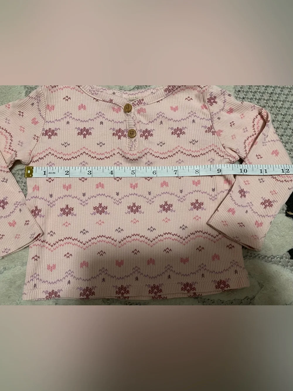 OshKosh B'gosh Pink Patterned Long-Sleeve Henley Top Baby Girl 12 Month